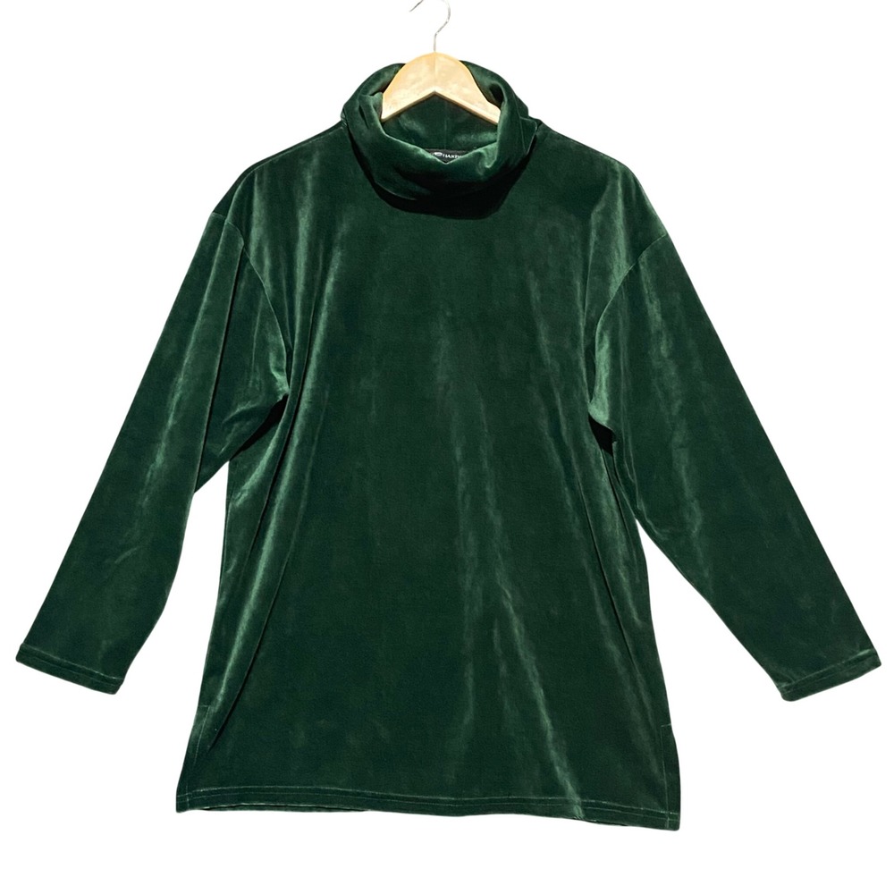 Sag Harbor‎ Green Velvet Turtleneck Tunic Top Women's Medium Holiday Long Sleeve